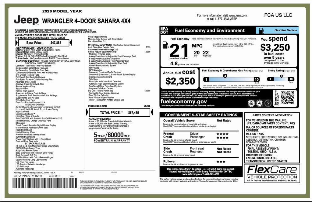 new 2026 Jeep Wrangler car, priced at $51,965