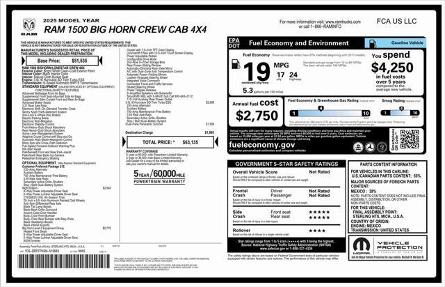 new 2025 Ram 1500 car, priced at $50,885