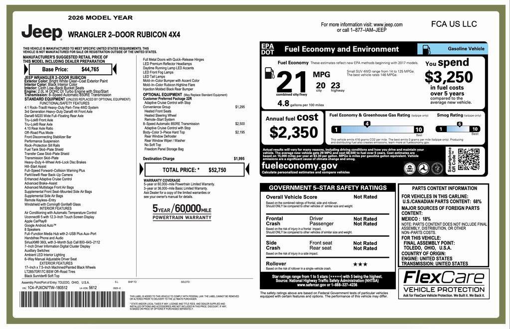 new 2026 Jeep Wrangler car, priced at $47,750