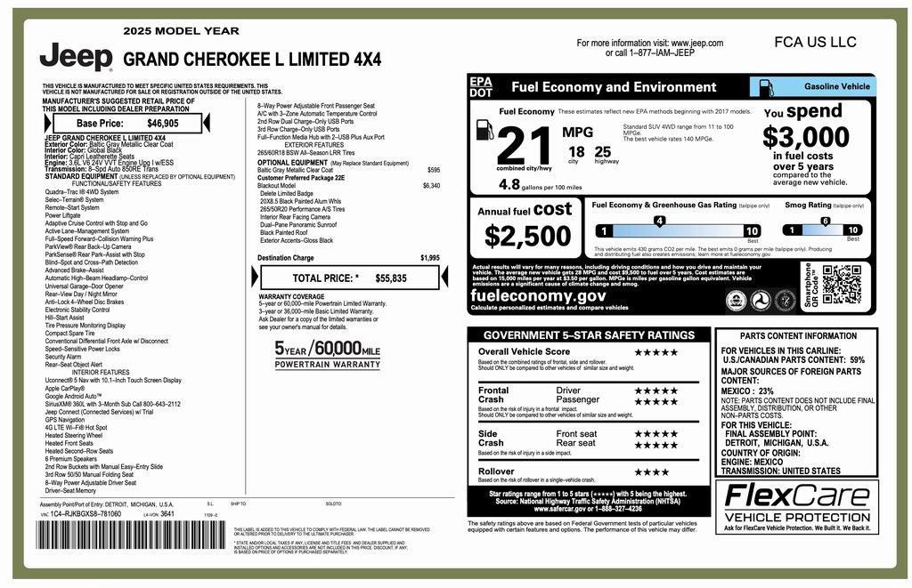 new 2025 Jeep Grand Cherokee L car, priced at $48,335