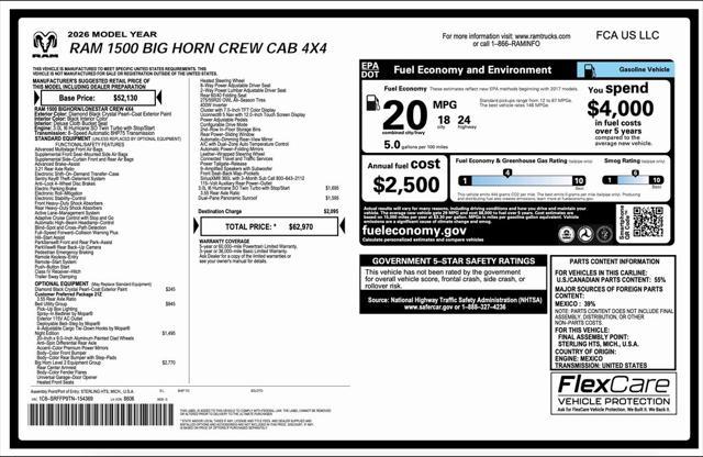 new 2026 Ram 1500 car, priced at $54,970