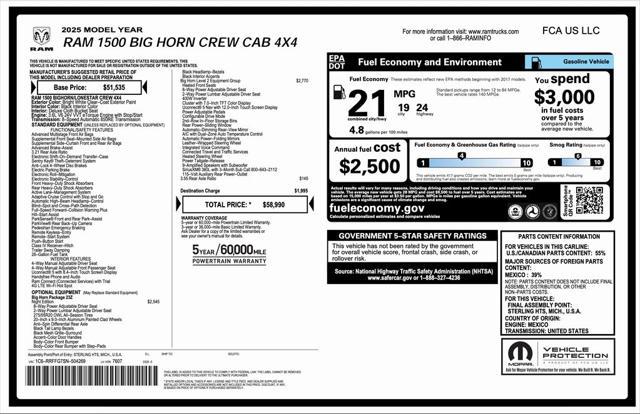 new 2025 Ram 1500 car, priced at $52,990