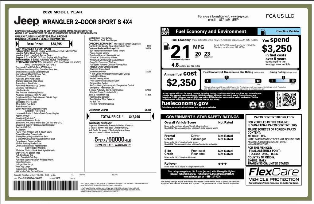 new 2026 Jeep Wrangler car, priced at $41,925