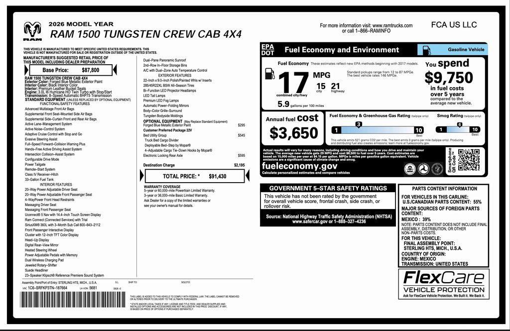 new 2026 Ram 1500 car, priced at $82,430