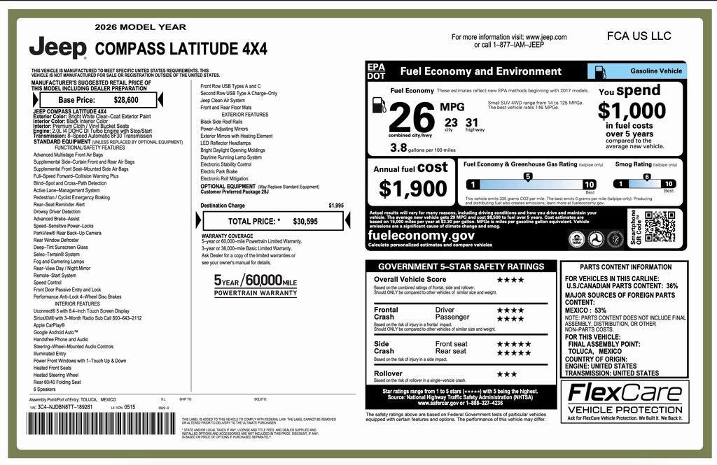 new 2026 Jeep Compass car, priced at $27,095