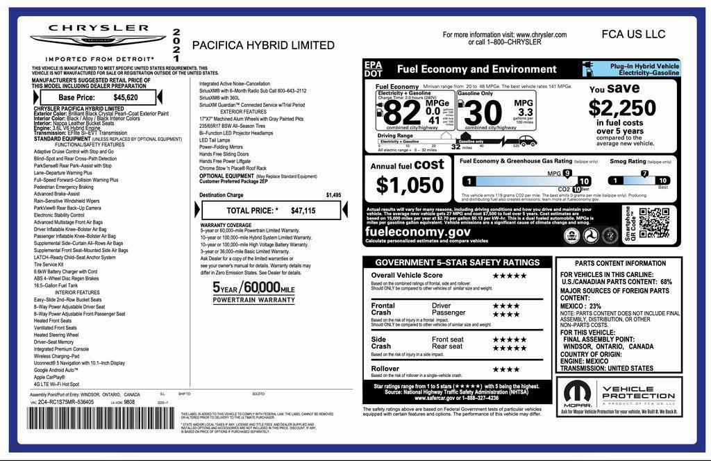 used 2021 Chrysler Pacifica Hybrid car, priced at $28,194