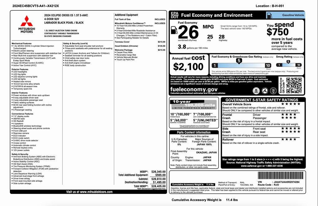used 2024 Mitsubishi Eclipse Cross car, priced at $21,994