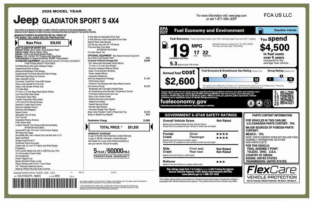 new 2026 Jeep Gladiator car, priced at $48,855