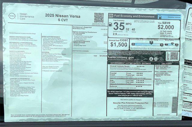 new 2025 Nissan Versa car, priced at $21,645