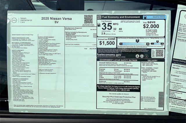 new 2025 Nissan Versa car, priced at $22,050