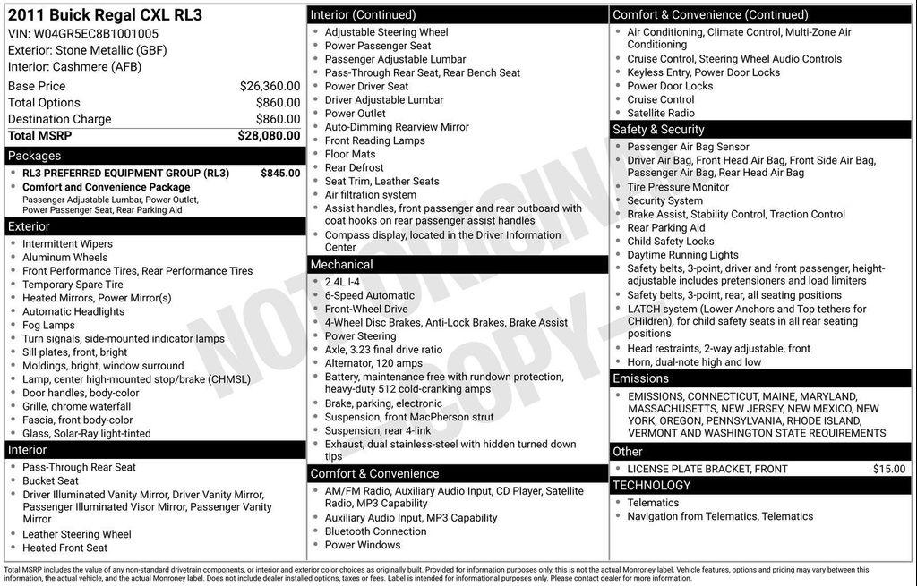 used 2011 Buick Regal car, priced at $7,500