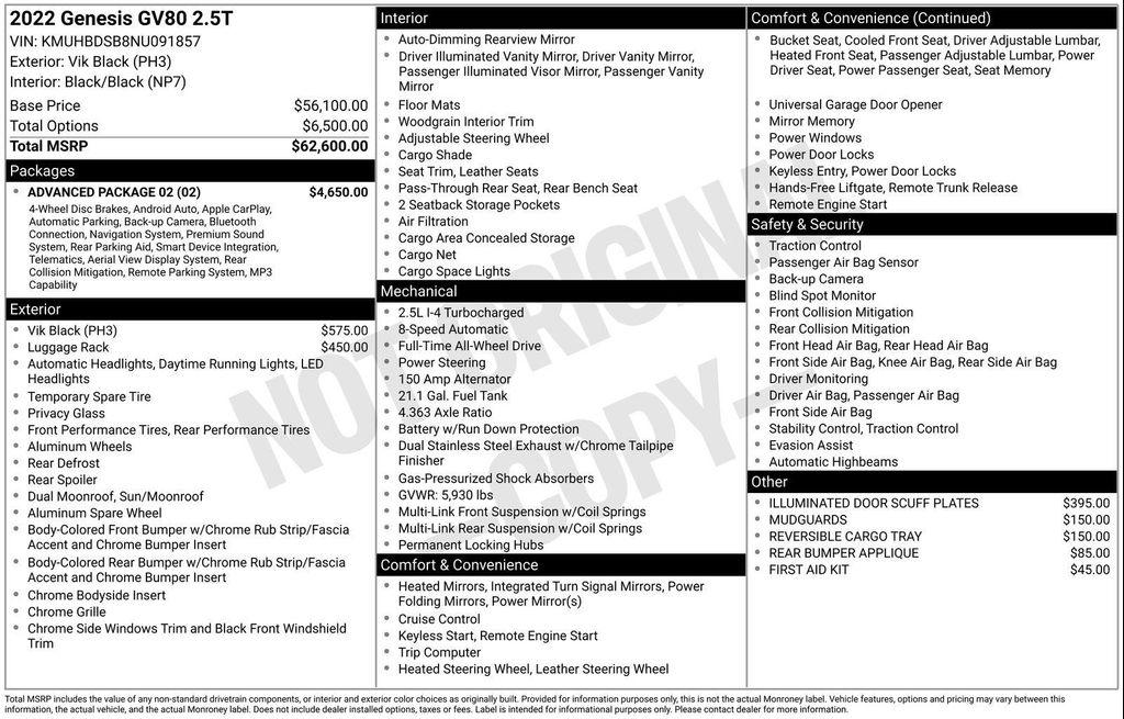 used 2022 Genesis GV80 car, priced at $37,490