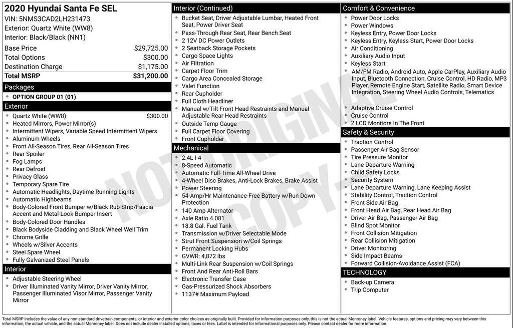 used 2020 Hyundai Santa Fe car, priced at $12,790