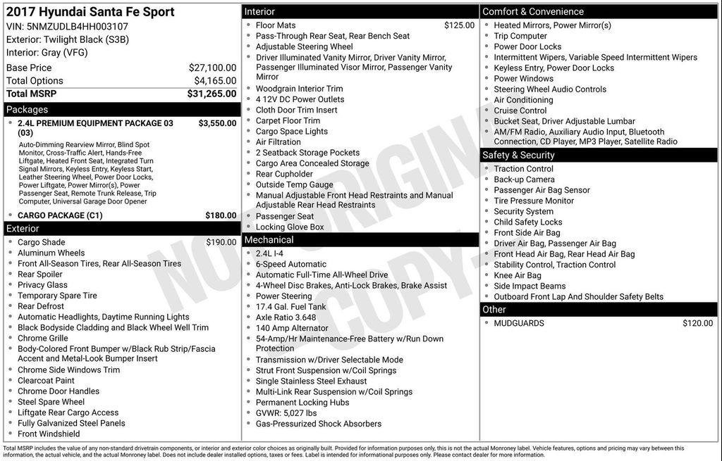 used 2017 Hyundai Santa Fe Sport car, priced at $10,790