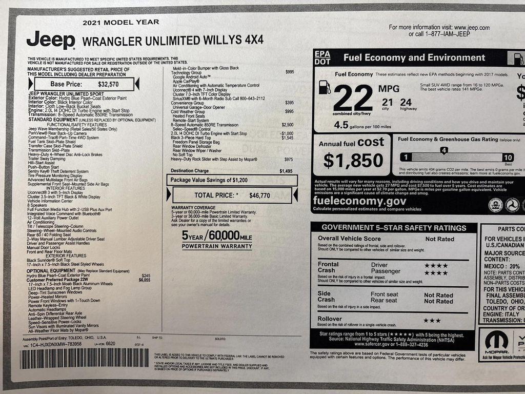 used 2021 Jeep Wrangler car, priced at $30,995