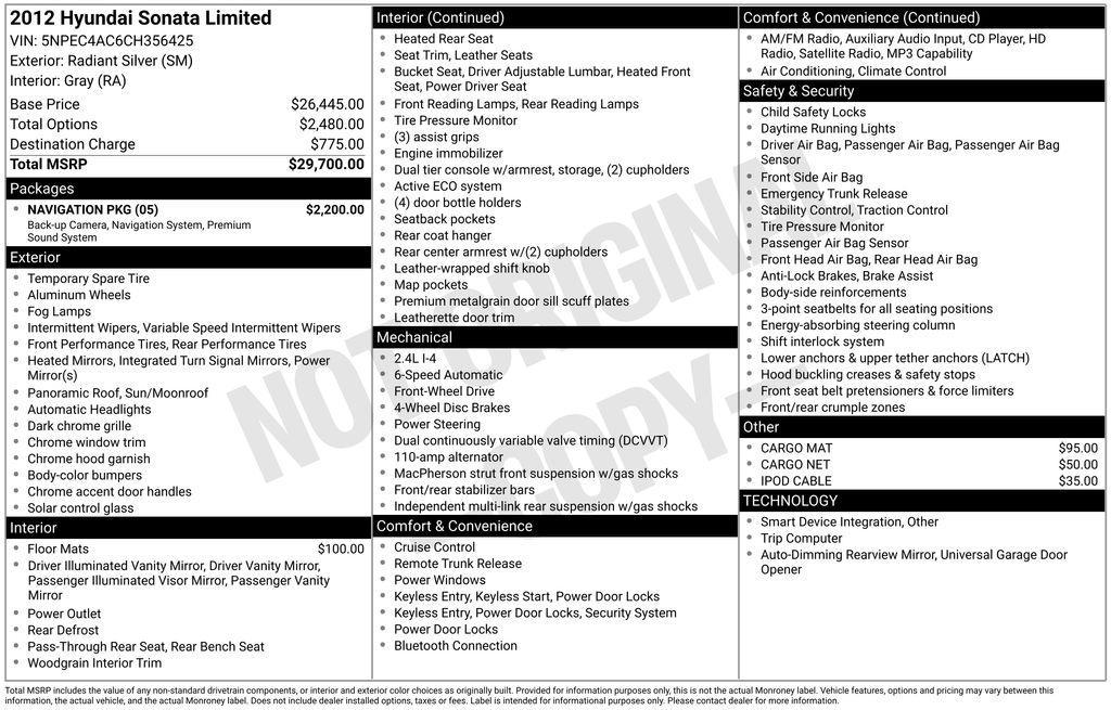 used 2012 Hyundai Sonata car, priced at $7,489