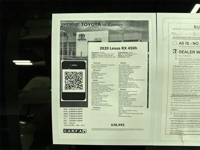 used 2020 Lexus RX 450h car, priced at $36,995