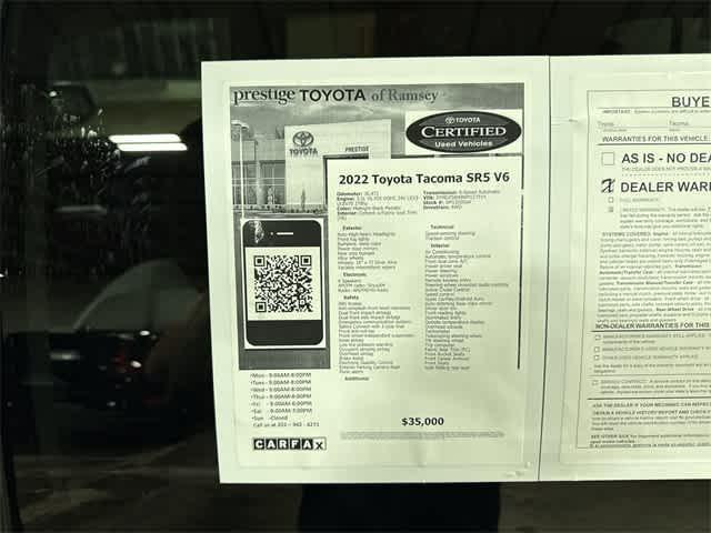 used 2022 Toyota Tacoma car, priced at $35,000