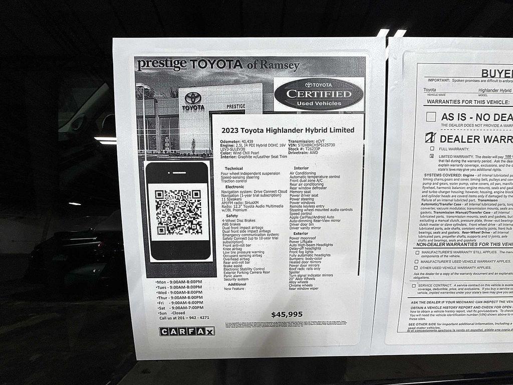 used 2023 Toyota Highlander Hybrid car, priced at $43,495