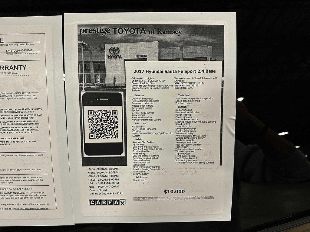 used 2017 Hyundai Santa Fe Sport car, priced at $7,995