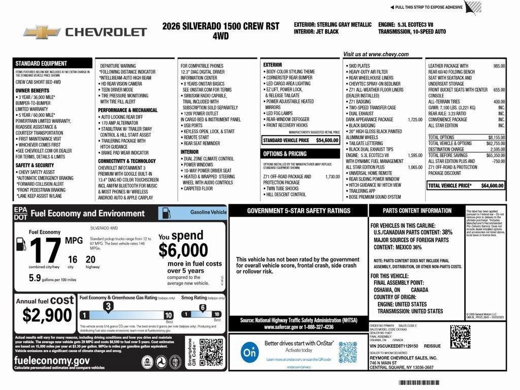 new 2026 Chevrolet Silverado 1500 car, priced at $59,352