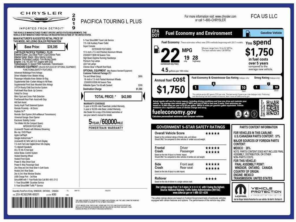 used 2019 Chrysler Pacifica car, priced at $23,675