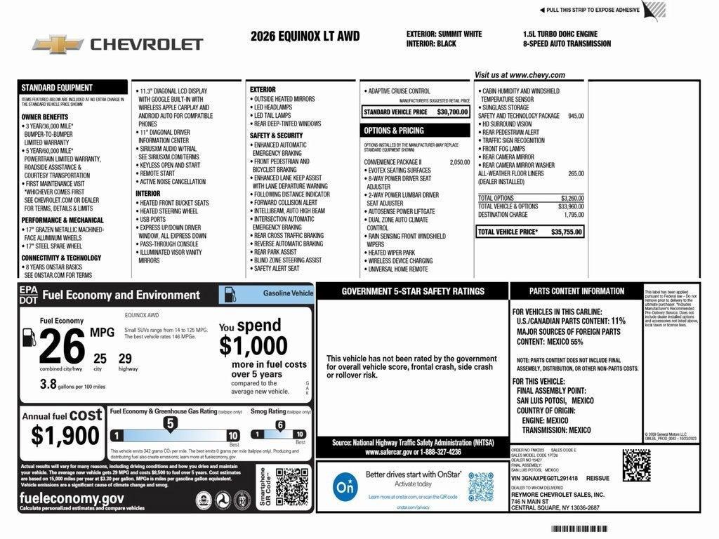 new 2026 Chevrolet Equinox car, priced at $35,054