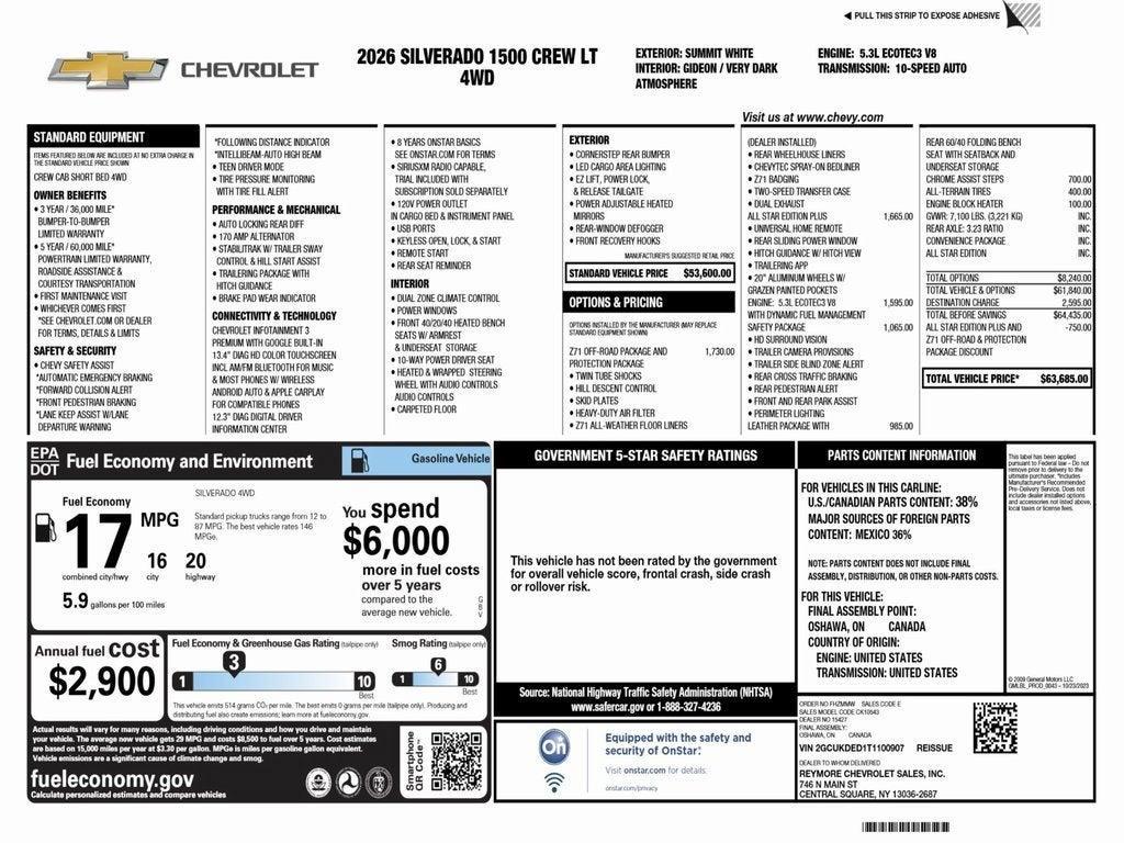 new 2026 Chevrolet Silverado 1500 car, priced at $56,670