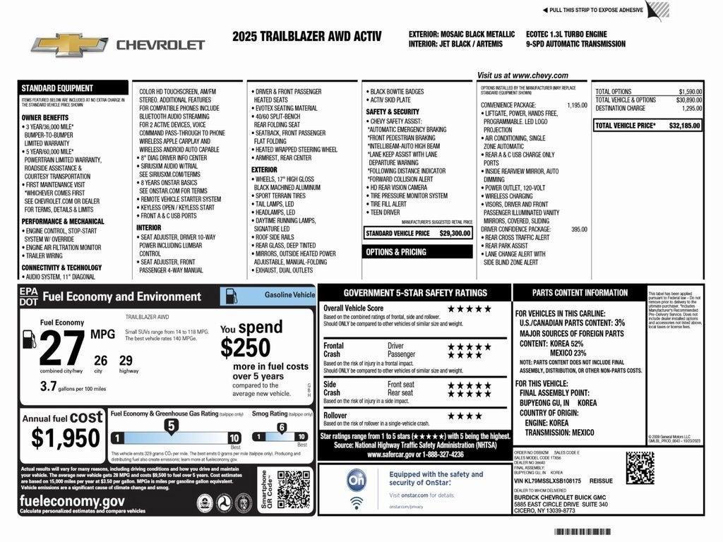 new 2025 Chevrolet TrailBlazer car, priced at $29,985