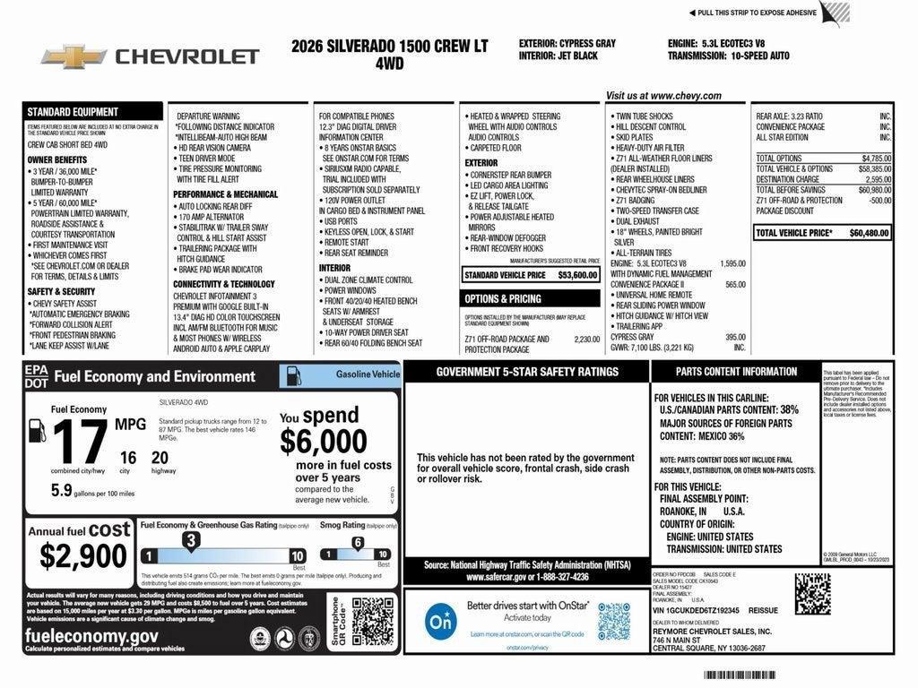 new 2026 Chevrolet Silverado 1500 car, priced at $53,625