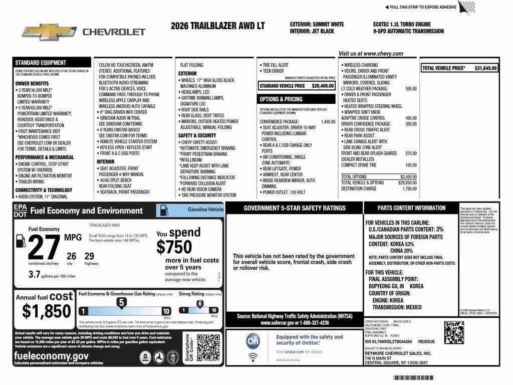 new 2026 Chevrolet TrailBlazer car, priced at $31,329