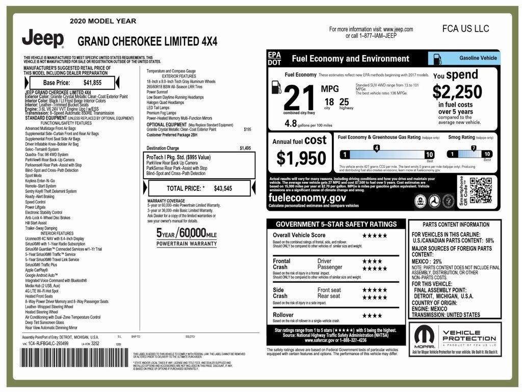 used 2020 Jeep Grand Cherokee car, priced at $23,825