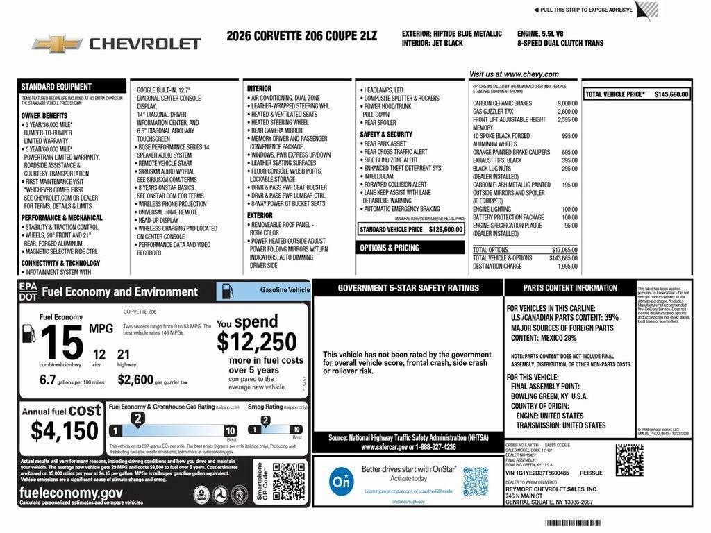 new 2026 Chevrolet Corvette car, priced at $135,660