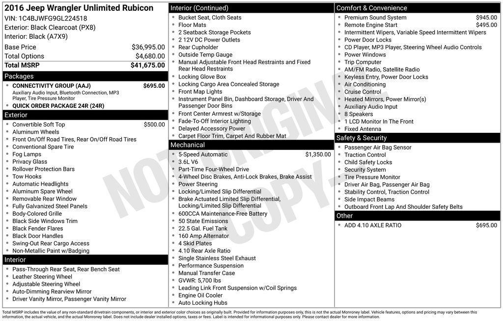 used 2016 Jeep Wrangler Unlimited car, priced at $25,000