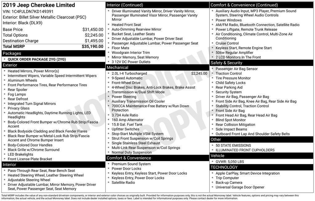 used 2019 Jeep Cherokee car, priced at $14,000