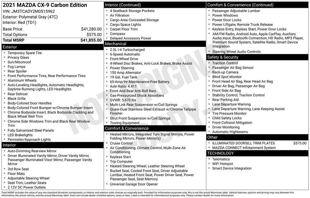 used 2021 Mazda CX-9 car, priced at $18,815