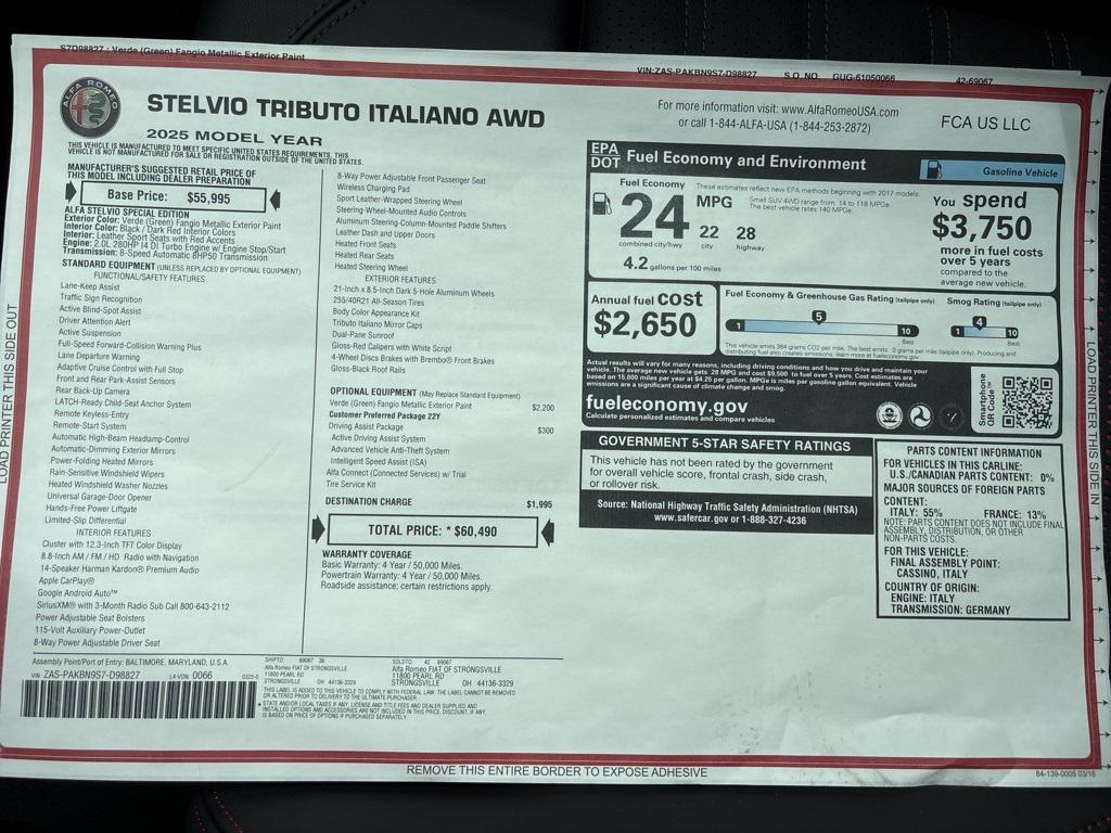 new 2025 Alfa Romeo Stelvio car, priced at $54,931