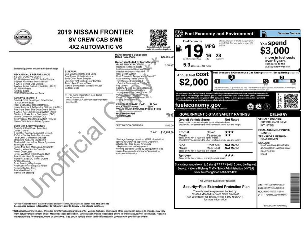 used 2019 Nissan Frontier car, priced at $22,500