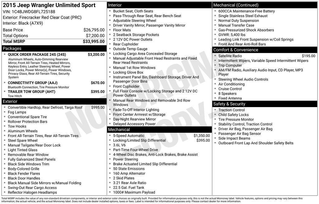 used 2015 Jeep Wrangler Unlimited car, priced at $18,000