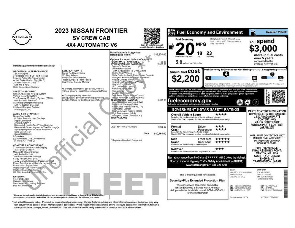 used 2023 Nissan Frontier car, priced at $37,500