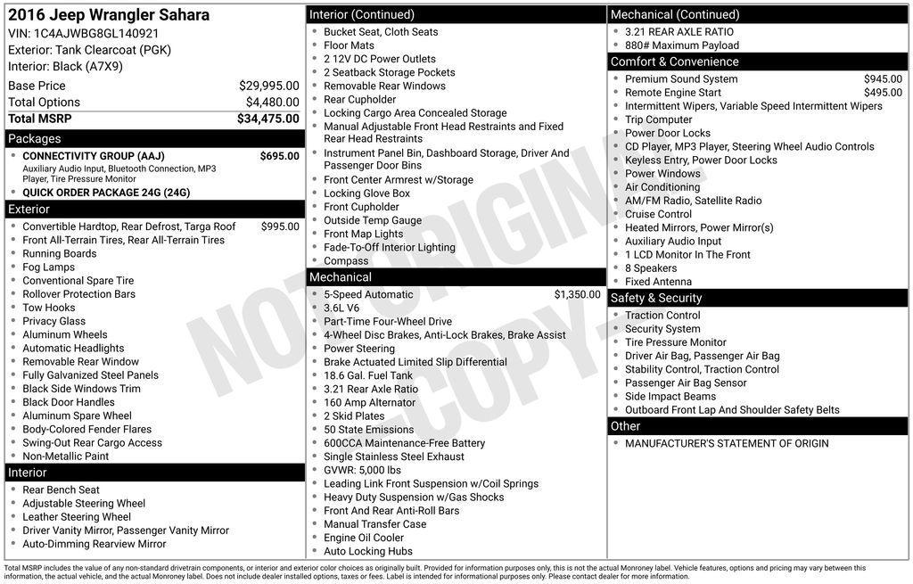 used 2016 Jeep Wrangler car, priced at $18,000