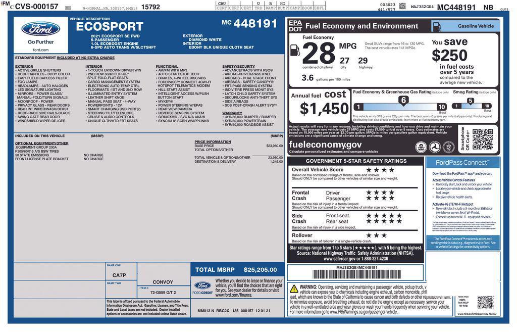used 2021 Ford EcoSport car, priced at $17,500