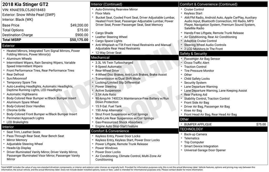 used 2018 Kia Stinger car, priced at $22,000