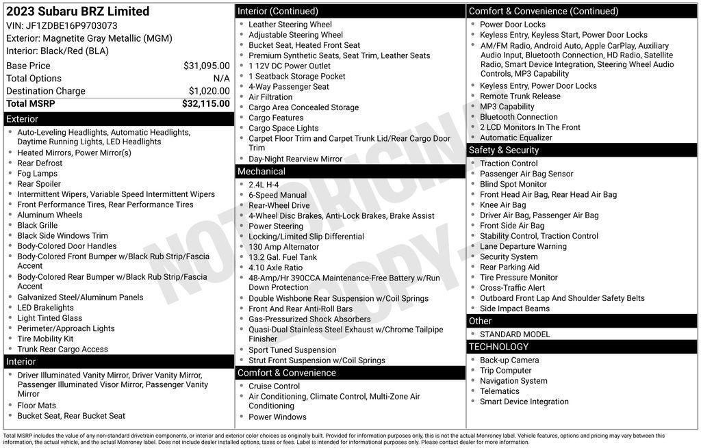 used 2023 Subaru BRZ car, priced at $31,500