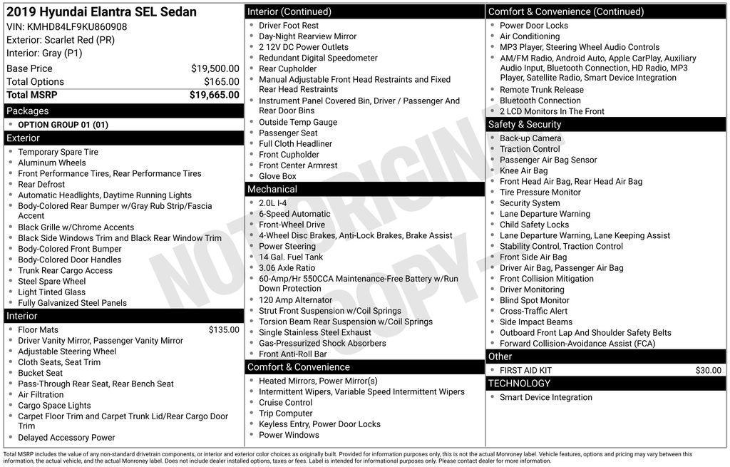 used 2019 Hyundai Elantra car, priced at $16,500