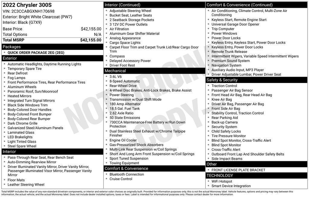 used 2022 Chrysler 300 car, priced at $26,500