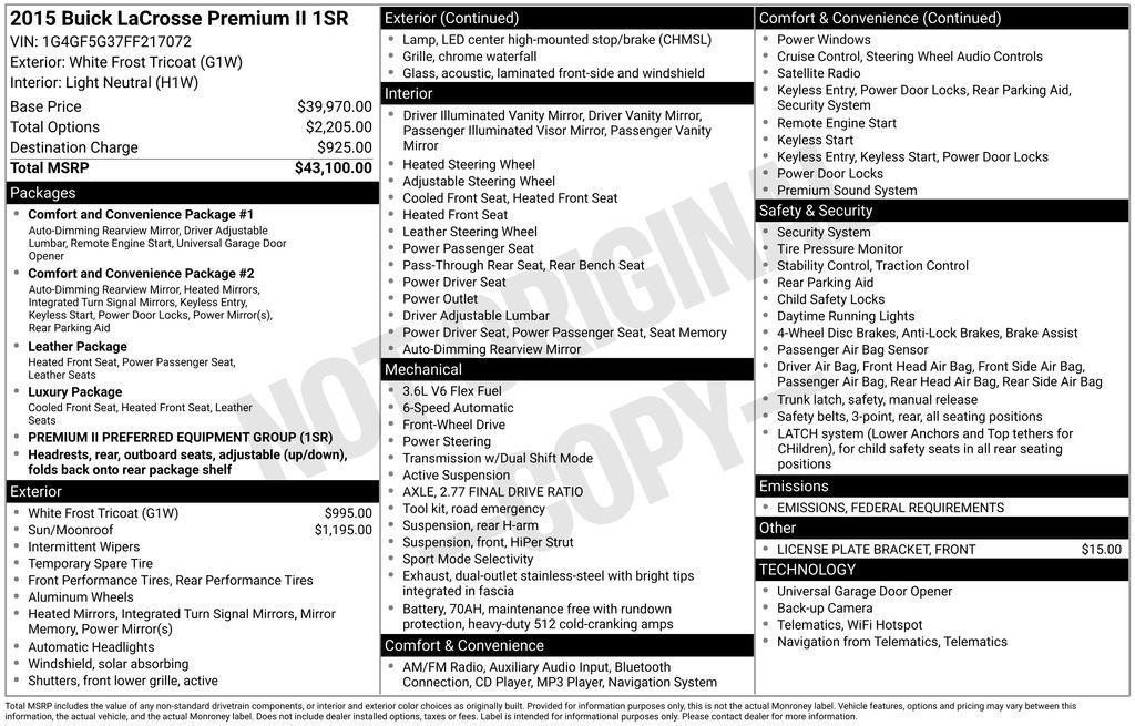 used 2015 Buick LaCrosse car, priced at $12,500