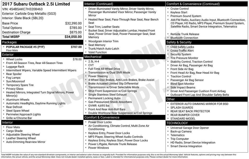 used 2017 Subaru Outback car, priced at $15,000