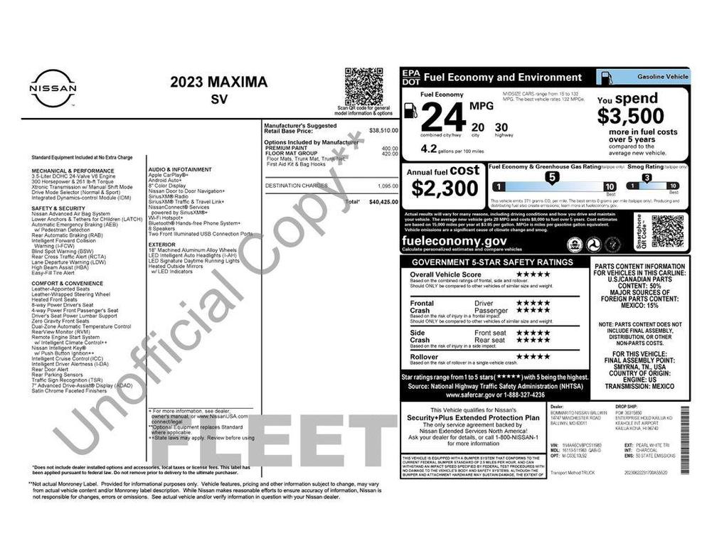 used 2023 Nissan Maxima car, priced at $25,000