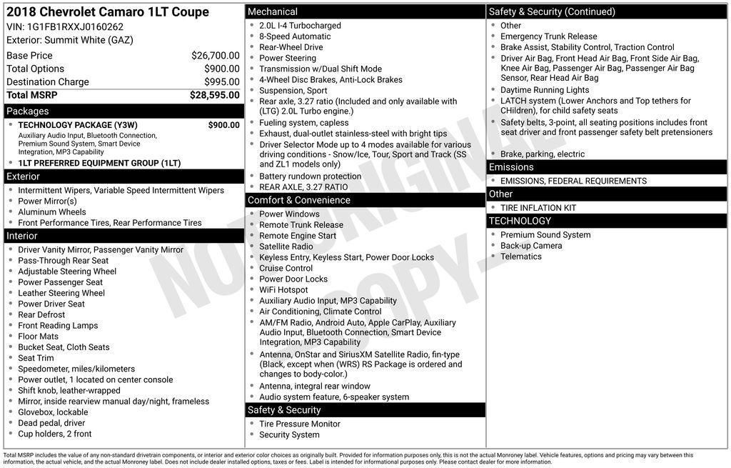 used 2018 Chevrolet Camaro car, priced at $19,500